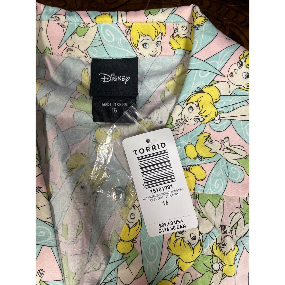 Torrid Disney Tinkerbell Peter Pan Retro Swing Dress Cotton Midi Belted 16 NEW - Picture 16 of 16